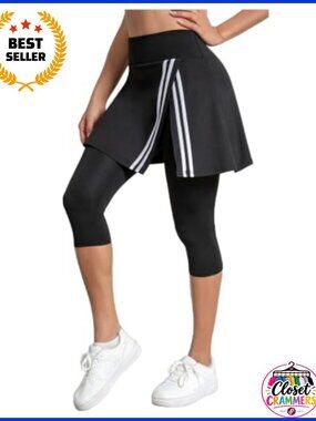 Women's Skirted Legging Tennis Yoga Wrap Skirt with Capris High Waist